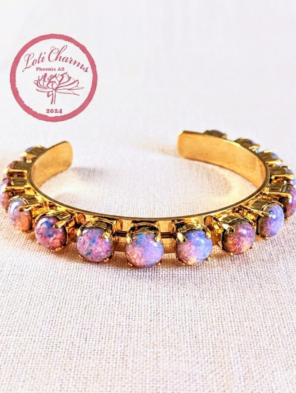 Pink Fire Opal In Gold Plated Cuff Bracelet